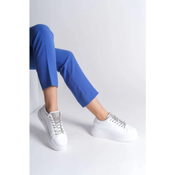 DELLA Bağcıklı Ortopedik Taban Taşlı Kadın Sneaker Spor Ayakkabı CBT - Beyaz