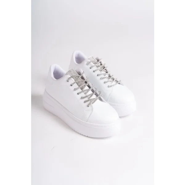 DELLA Bağcıklı Ortopedik Taban Taşlı Kadın Sneaker Spor Ayakkabı CBT - Beyaz