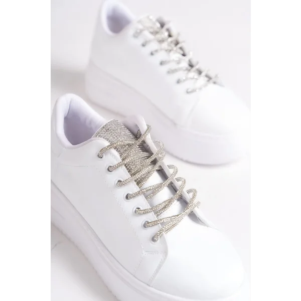 DELLA Bağcıklı Ortopedik Taban Taşlı Kadın Sneaker Spor Ayakkabı CBT - Beyaz