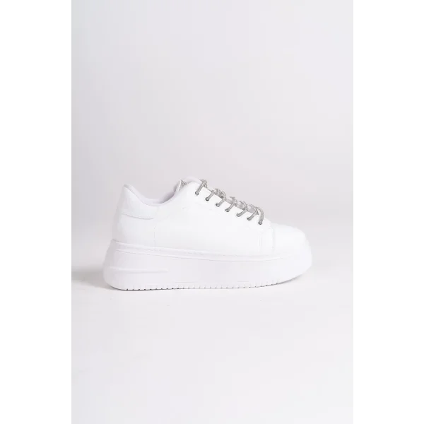 DELLA Bağcıklı Ortopedik Taban Taşlı Kadın Sneaker Spor Ayakkabı CBT - Beyaz