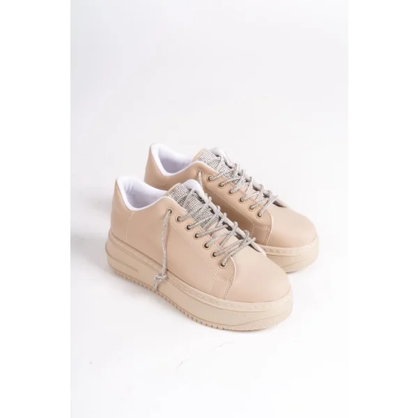 DELLA Bağcıklı Ortopedik Taban Taşlı Kadın Sneaker Spor Ayakkabı CTT - Ten