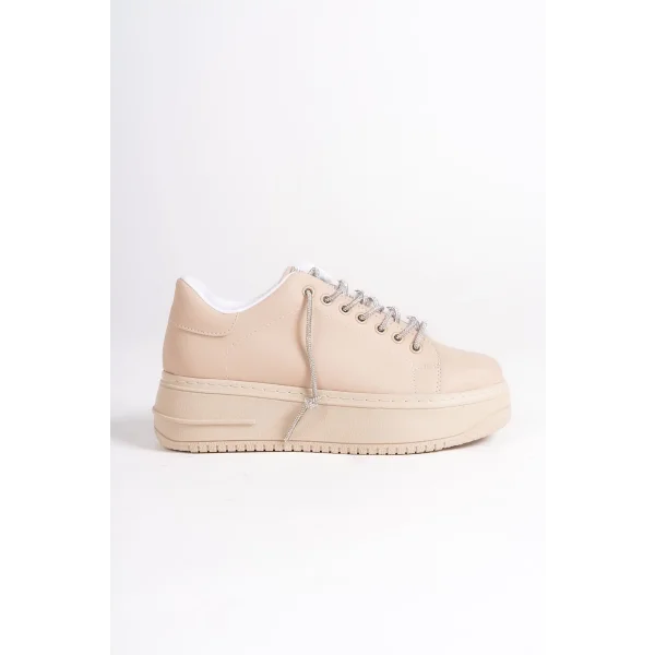 DELLA Bağcıklı Ortopedik Taban Taşlı Kadın Sneaker Spor Ayakkabı CTT - Ten