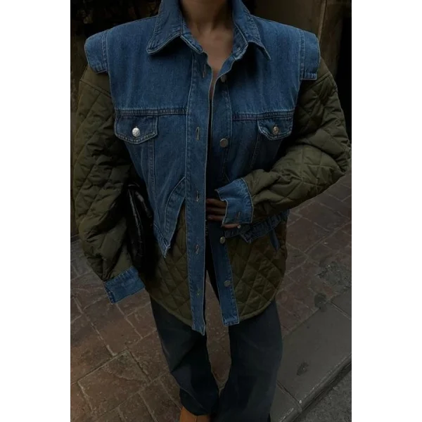 Denim Garnili Kapitone Ceket 7071