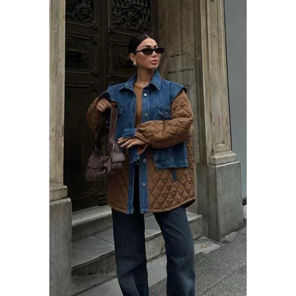 Denim Garnili Kapitone Ceket 7071