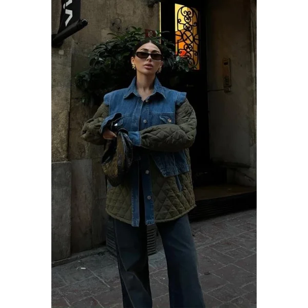 Denim Garnili Kapitone Ceket 7071