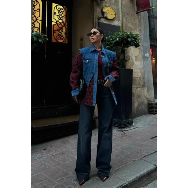 Denim Garnili Kapitone Ceket 7071