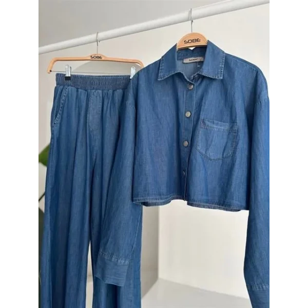 Denim Gömlek Plazzo Pantolon Takım 10163-08