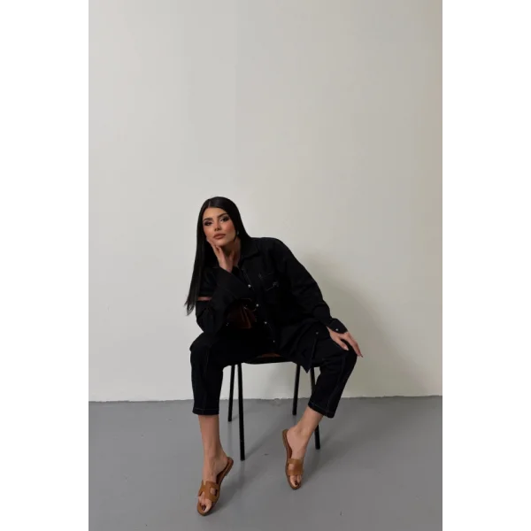 DENİM PUNTOLU GÖMLEK-PANTOLON TAKIM - Mavi