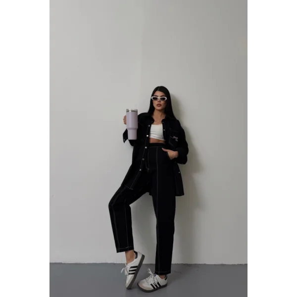 DENİM PUNTOLU GÖMLEK-PANTOLON TAKIM - Pembe