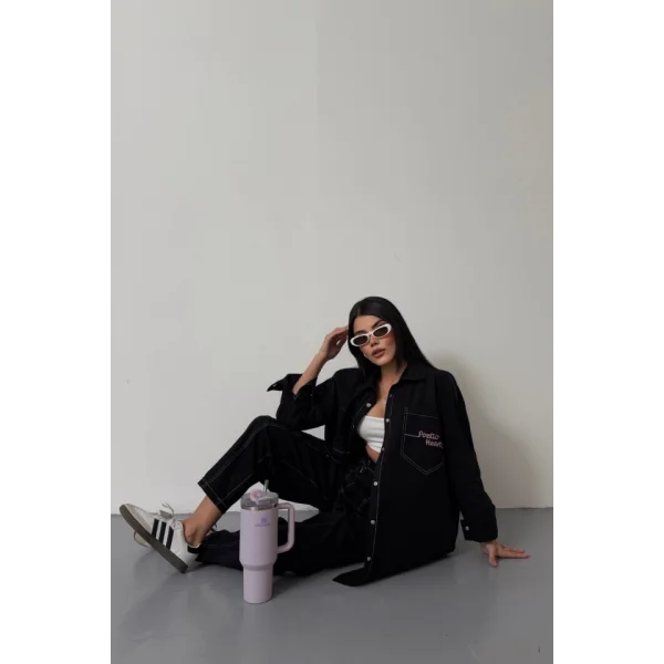 DENİM PUNTOLU GÖMLEK-PANTOLON TAKIM - Pembe