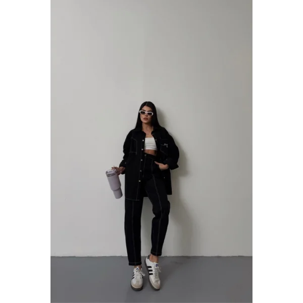 DENİM PUNTOLU GÖMLEK-PANTOLON TAKIM - Pembe