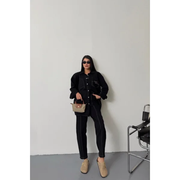 DENİM PUNTOLU GÖMLEK-PANTOLON TAKIM - Sarı