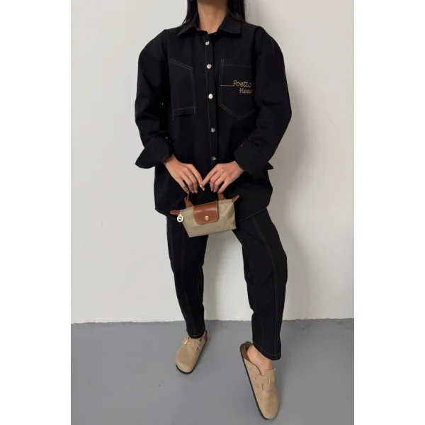 DENİM PUNTOLU GÖMLEK-PANTOLON TAKIM - Sarı