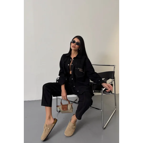 DENİM PUNTOLU GÖMLEK-PANTOLON TAKIM - Sarı