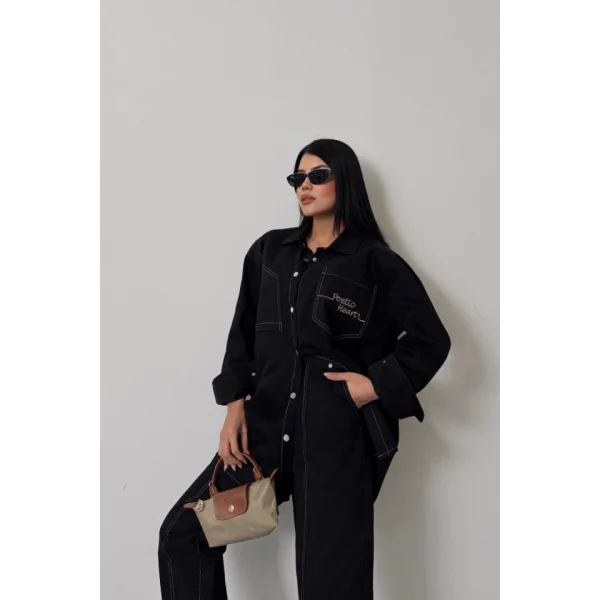 DENİM PUNTOLU GÖMLEK-PANTOLON TAKIM - Sarı