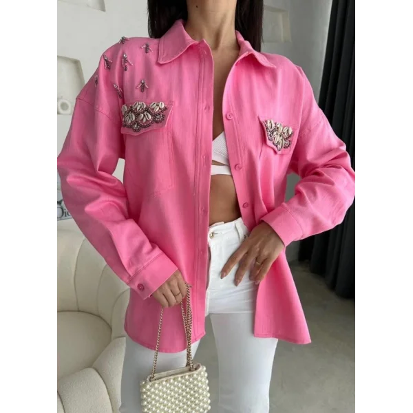 DENİZ KABUKU GABARDİN GÖEK  Pembe