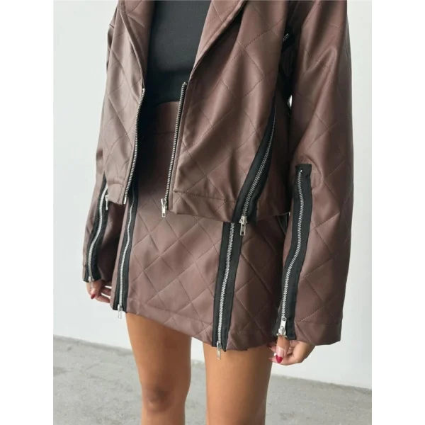 DERİ FERUAR DETAYI ETEK  Taba