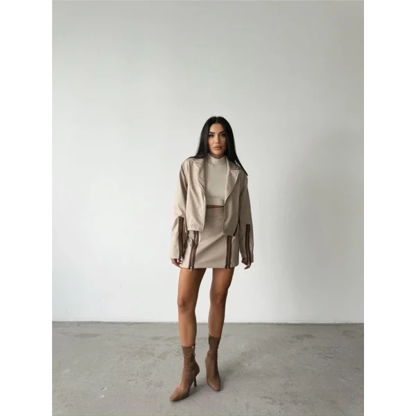 DERİ FERUAR DETAYI ETEK  Taş