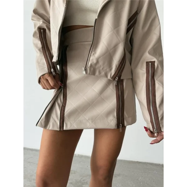 DERİ FERUAR DETAYI ETEK  Taş