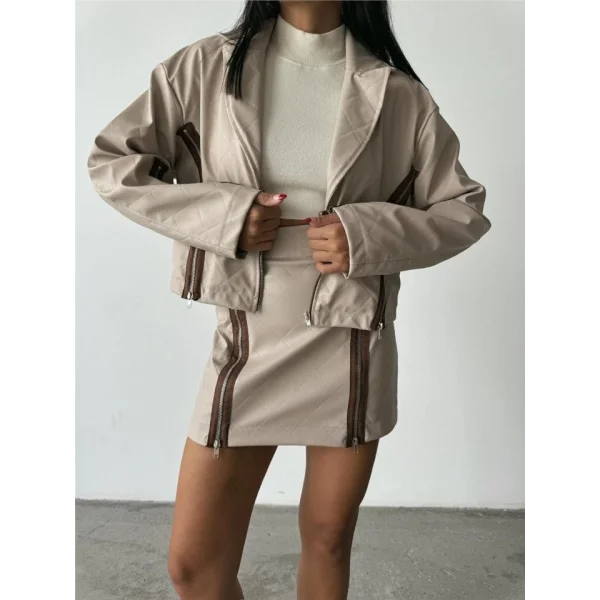 DERİ FERUAR DETAYI ETEK  Taş