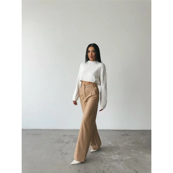 DERİ PALAZZO PANTOLON BORU PAÇA - Bej