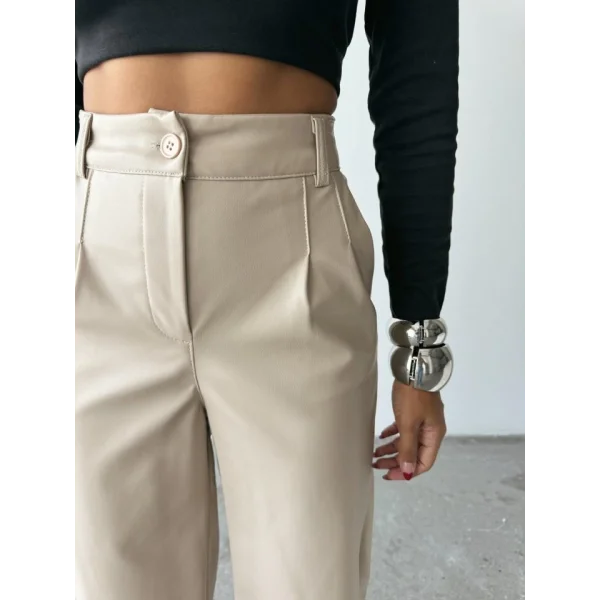 DERİ PALAZZO PANTOLON BORU PAÇA - Taş