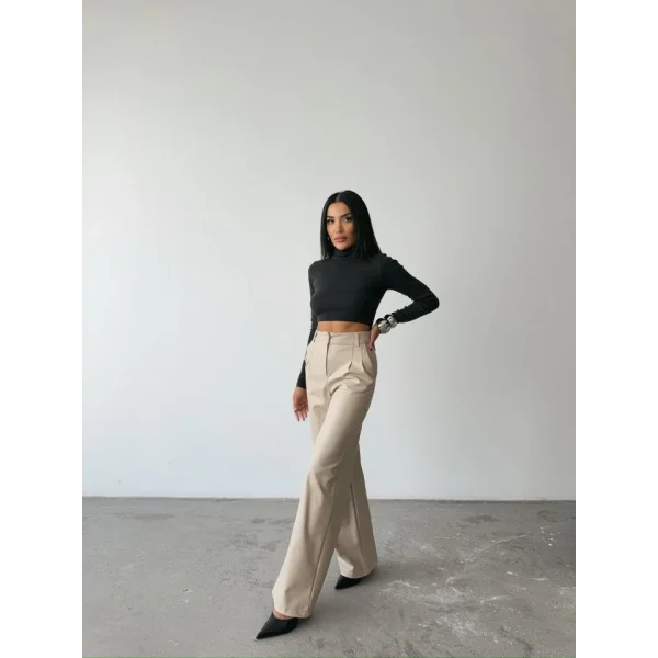 DERİ PALAZZO PANTOLON BORU PAÇA - Taş