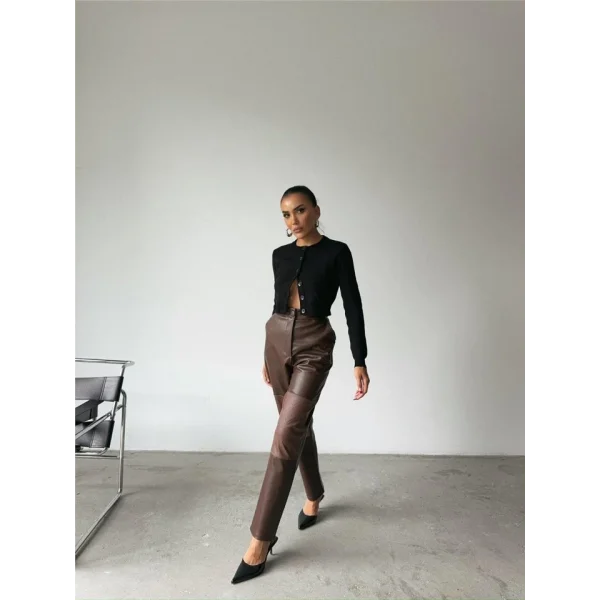 DERİ PANTOON DİZ PARÇAI  Kahverengi