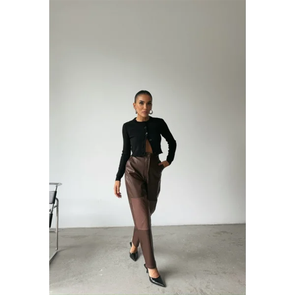 DERİ PANTOON DİZ PARÇAI  Kahverengi