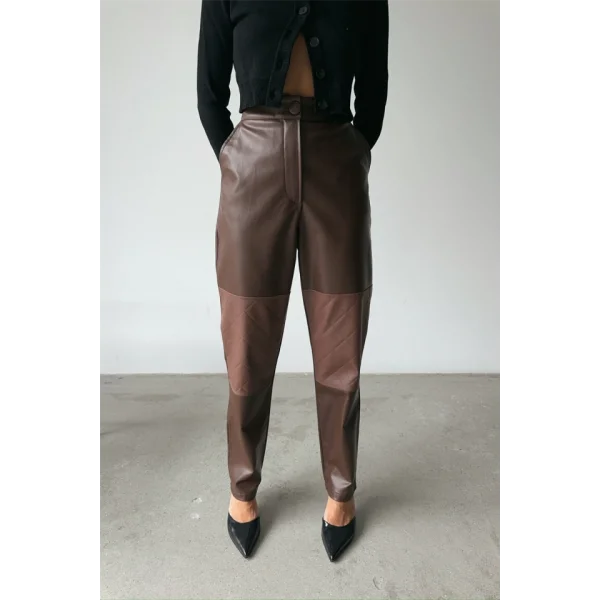 DERİ PANTOON DİZ PARÇAI  Kahverengi