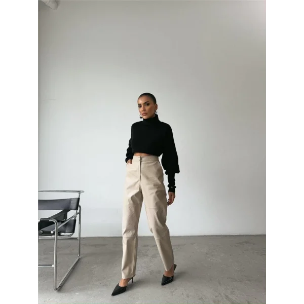 DERİ PANTOON DİZ PARÇAI  Taş