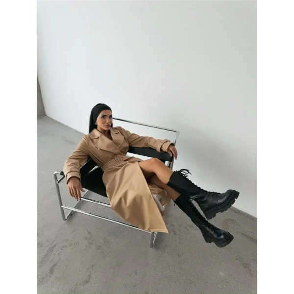 DERİ TRENÇKOT - Bej