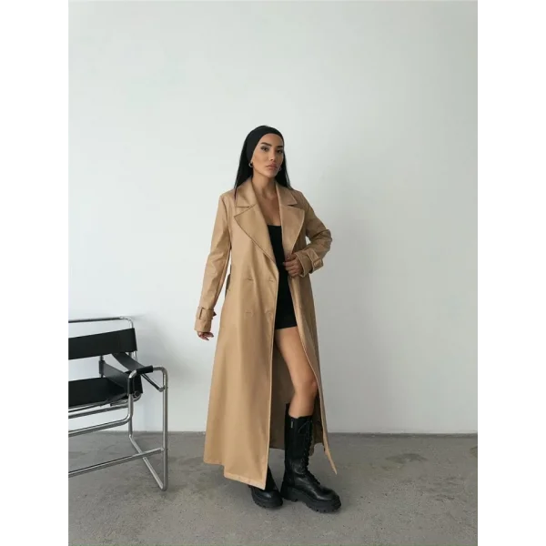 DERİ TRENÇKOT - Bej