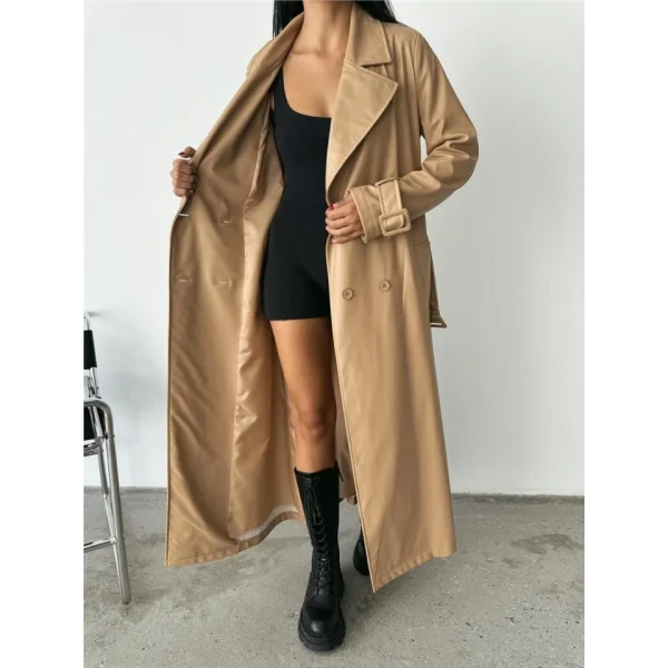 DERİ TRENÇKOT - Bej