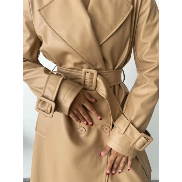 DERİ TRENÇKOT - Bej