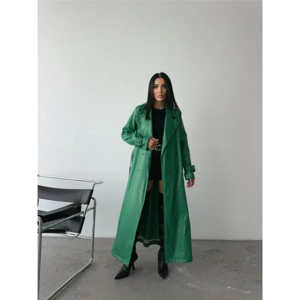 DERİ TRENÇKOT - Yeşil