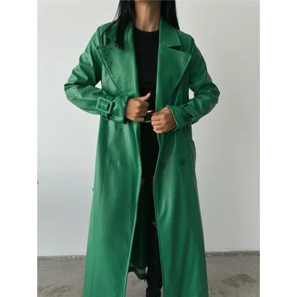 DERİ TRENÇKOT - Yeşil