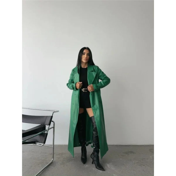 DERİ TRENÇKOT - Yeşil