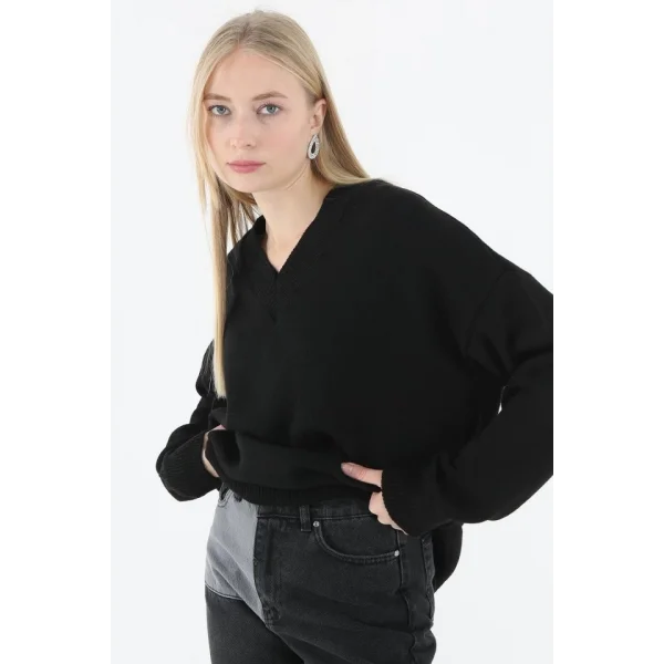 Derin V Yaka Kazak  Siyah