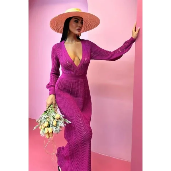 Derin Yaka Triko Elbise 2856