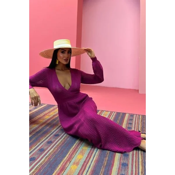 Derin Yaka Triko Elbise 2856