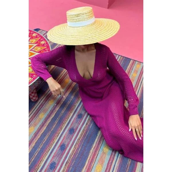 Derin Yaka Triko Elbise 2856