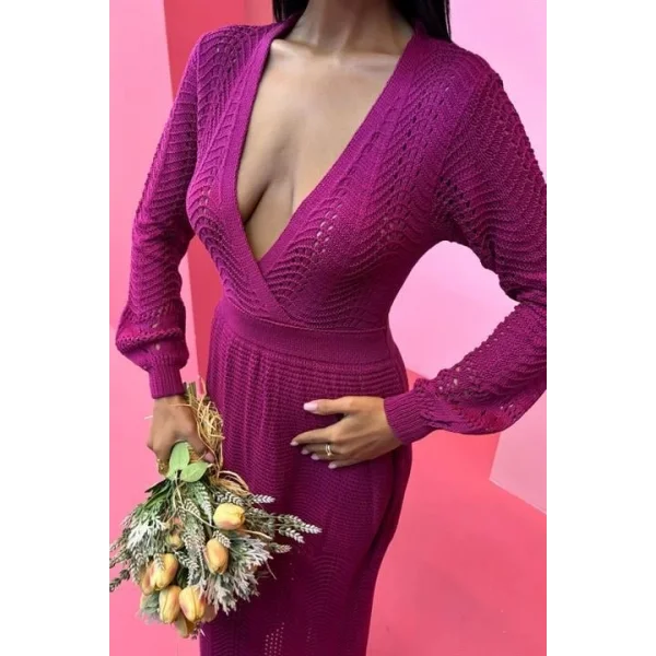 Derin Yaka Triko Elbise 2856