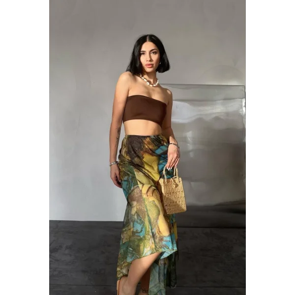 Desenli Baskılı astikli Etek