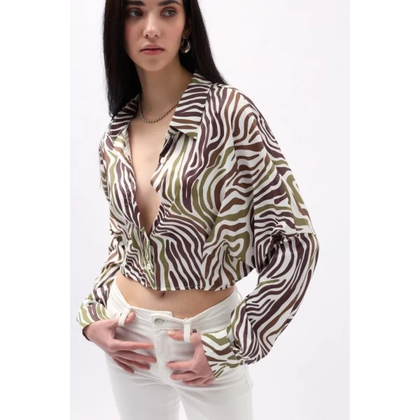 Desenli Crop Gömlek
