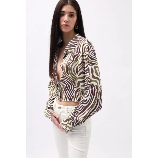 Desenli Crop Gömlek