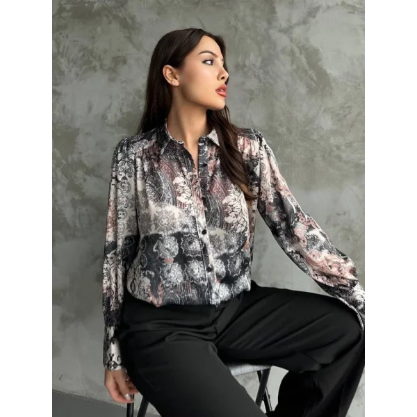 Desenli Dökümlü Saten Gömlek