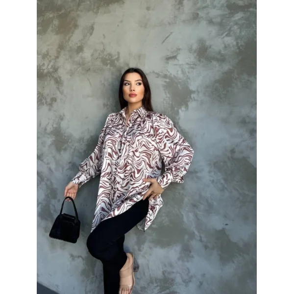 Desenli Dökümlü Saten Gömlek