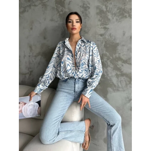 Desenli Dökümlü Saten Gömlek