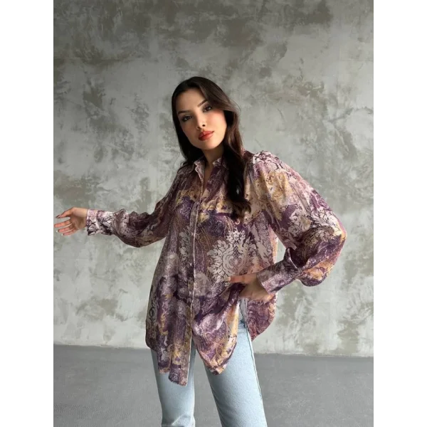 Desenli Dökümlü Saten Gömlek